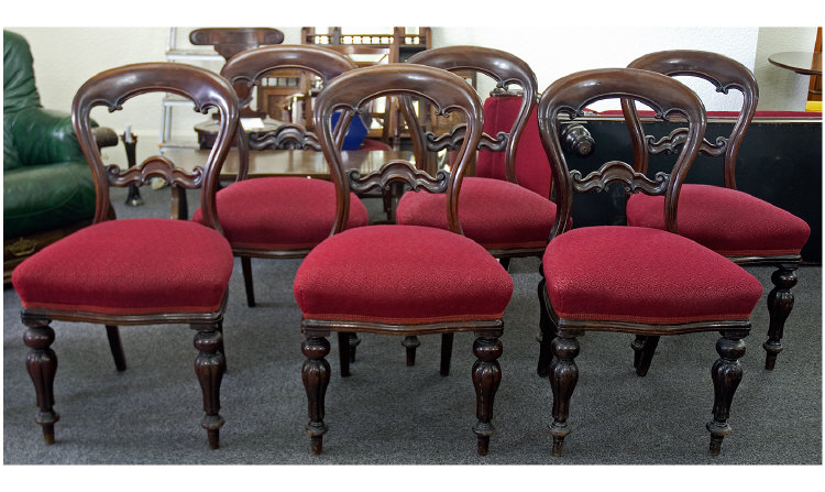 Appraisal: Set Of Six Victorian Balloon Back Dining Chairs Carved Backrest