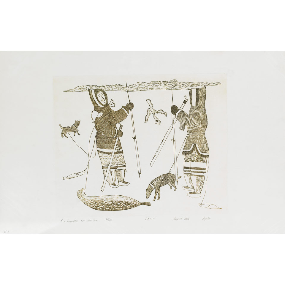 Appraisal: IYOLA KINGWATSIAK - E - Cape Dorset TWO HUNTERS ON