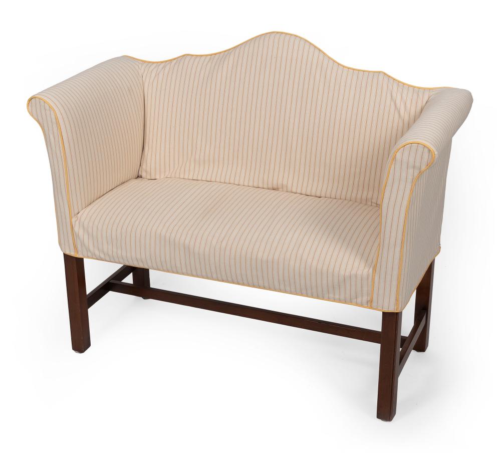 Appraisal: CHIPPENDALE-STYLE CAMELBACK SETTEE TH CENTURY BACK HEIGHT SEAT HEIGHT LENGTH