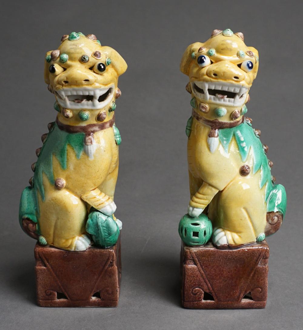 Appraisal: Pair of Chinese Glazed Porcelain Foo Dogs H in cm