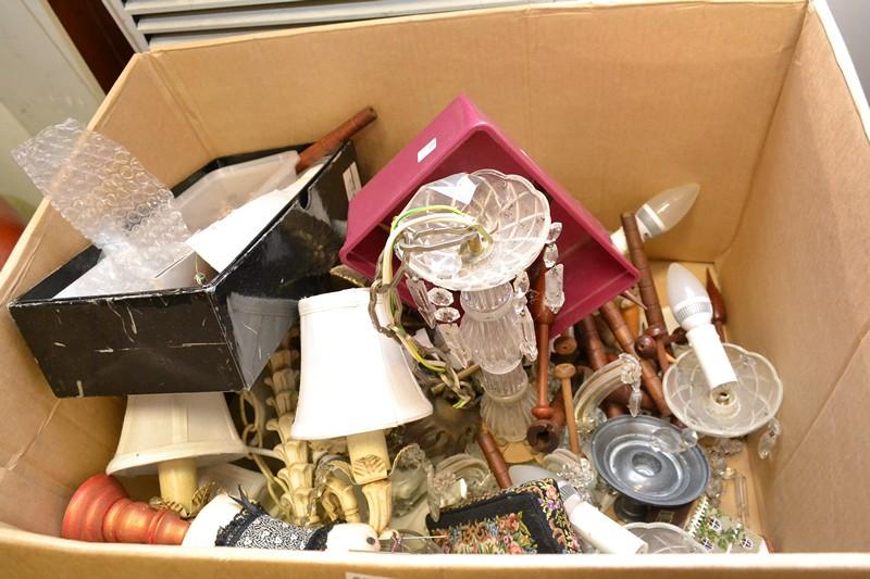 Appraisal: A BOX CONTAINING WALL SCONCES AND BRIC-A-BRAC