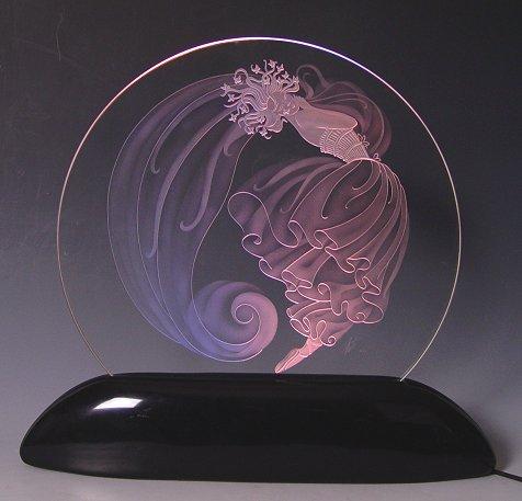 Appraisal: ERTE LUMINAIRE Glass insert with etched design of young maiden