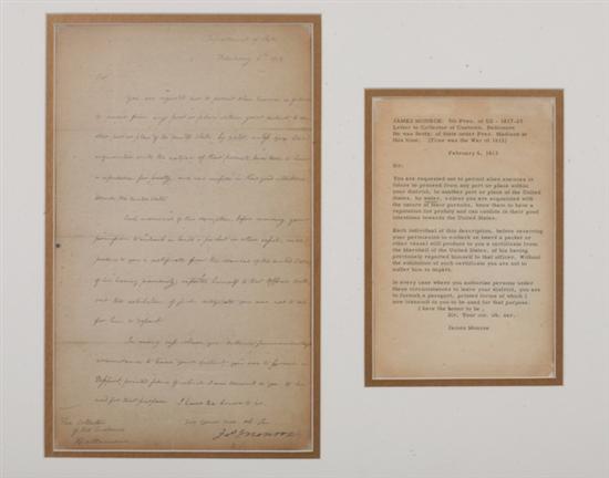 Appraisal: JAMES MONROE - LS to Collector of Customs Baltimore p