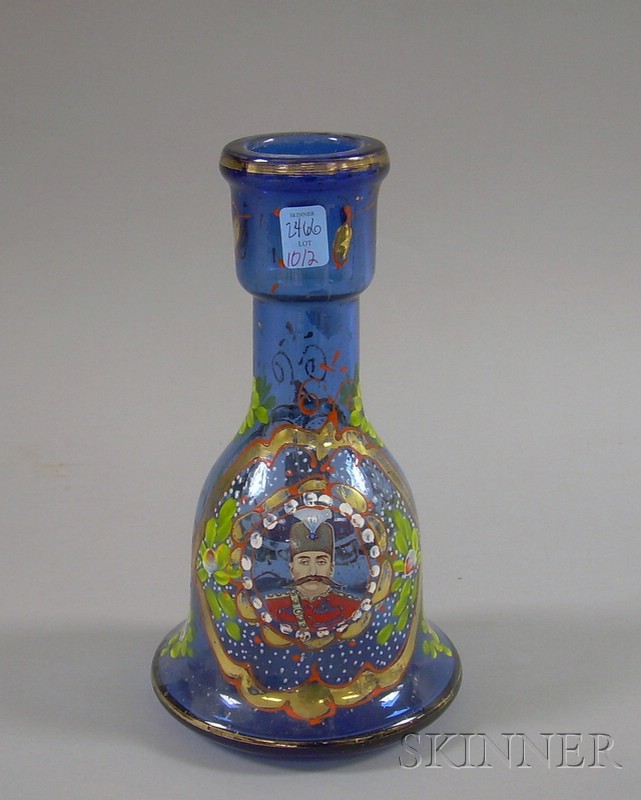 Appraisal: Blue Middle Eastern Glass Hookah Base hand-painted male figure in