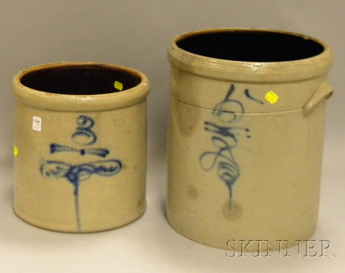 Appraisal: Two Cobalt-decorated Stoneware Crocks America late th century three-gallon and