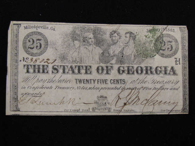 Appraisal: Confederate Georgia Note Milledgeville