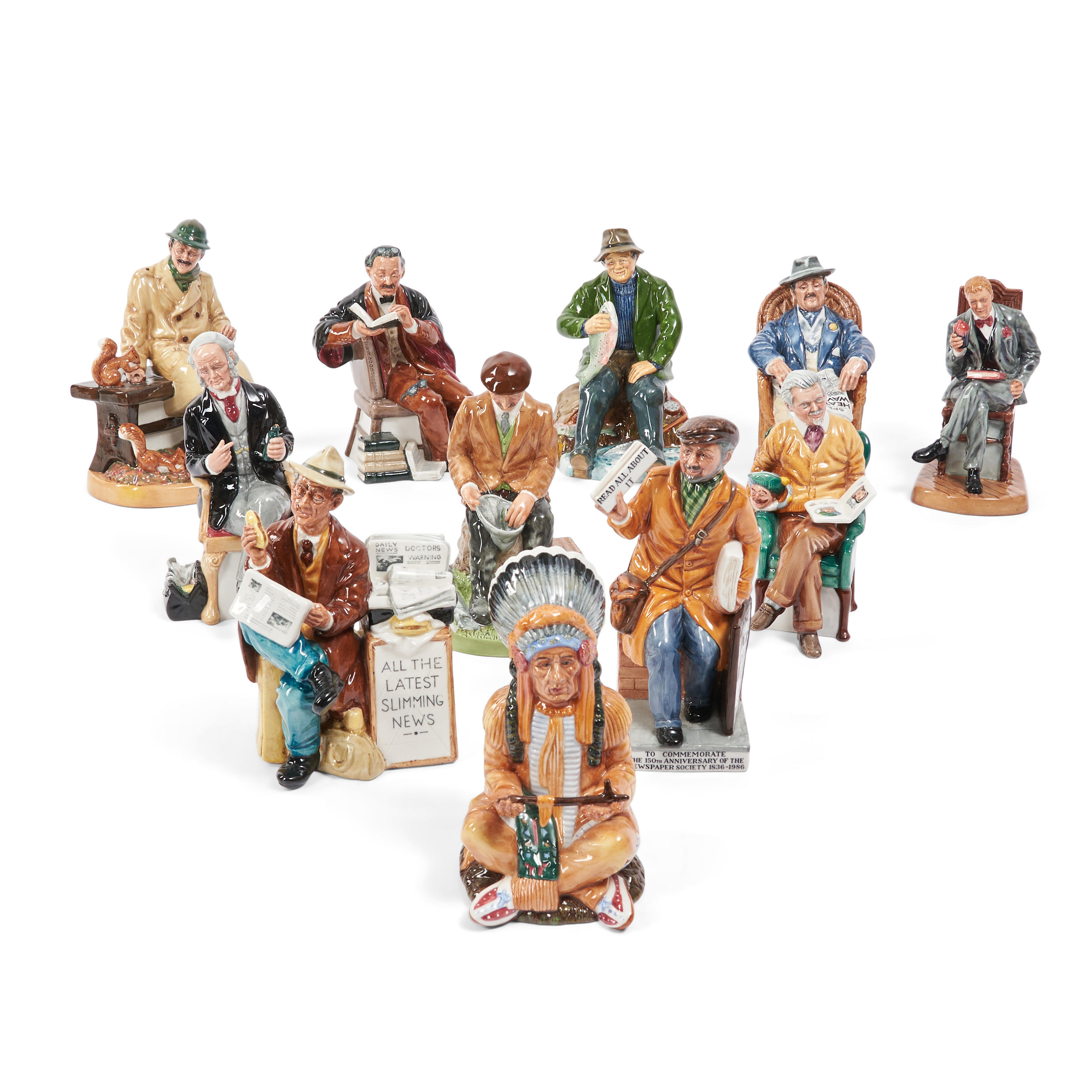 Appraisal: ELEVEN ROYAL DOULTON SEATED FIGURES including Lunchtime Antiques Dealer Taking