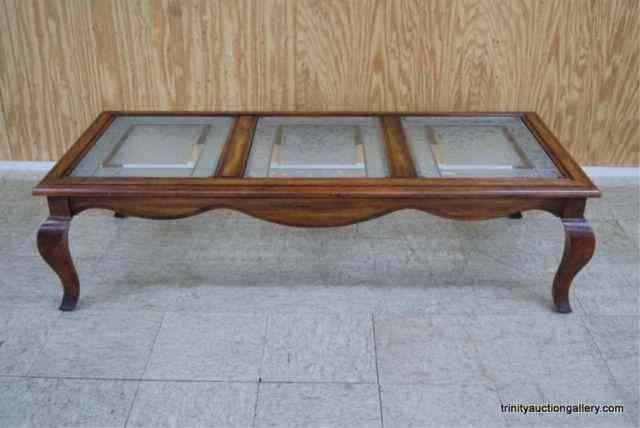 Appraisal: Vintage Mahogany Etched Glass Coffee Tablec 's to 's Mahogany