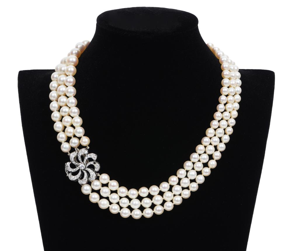 Appraisal: DIAMOND PEARL K WG NECKLACE K white gold diamond pearl