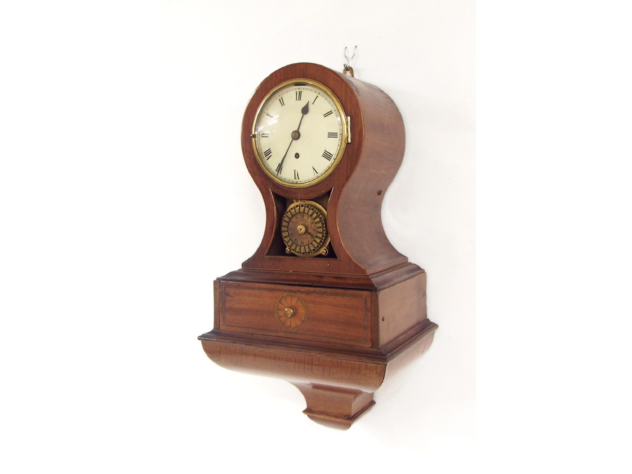 Appraisal: Interesting and unusual mahogany single fusee wall clock and integral