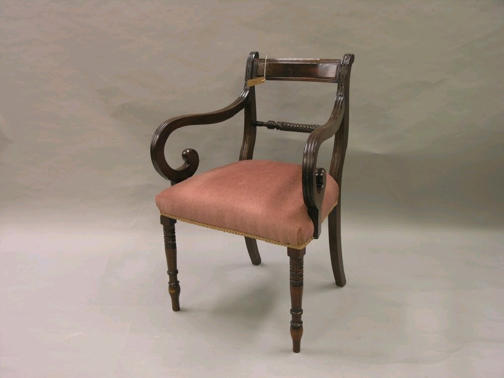 Appraisal: A late Regency-period mahogany carver chair with rope-twist back moulded