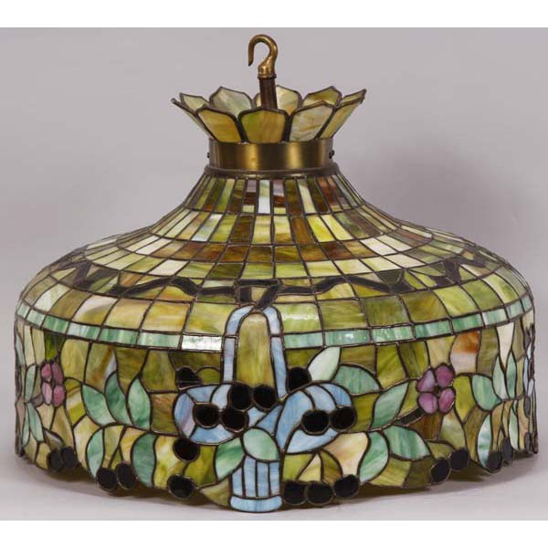 Appraisal: Leaded glass hanging lamp shade with basket and flower design