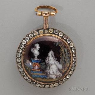 Appraisal: French Gold and Enamel Pocket Watch clock face and movement