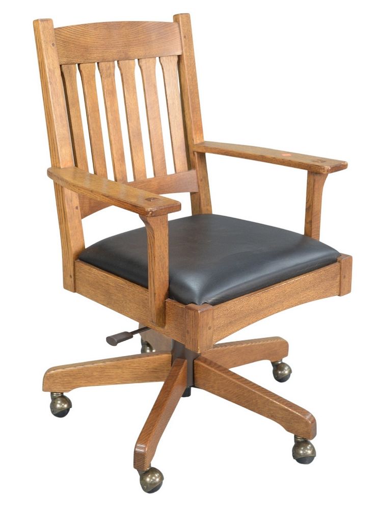 Appraisal: Stickley Mission Oak Swivel Office Chair Stickley Mission Oak Swivel