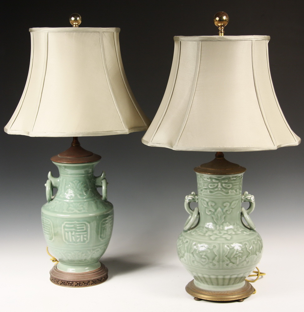 Appraisal: SIMILAR CHINESE CELADON VASES AS TABLE LAMPS th c Chinese