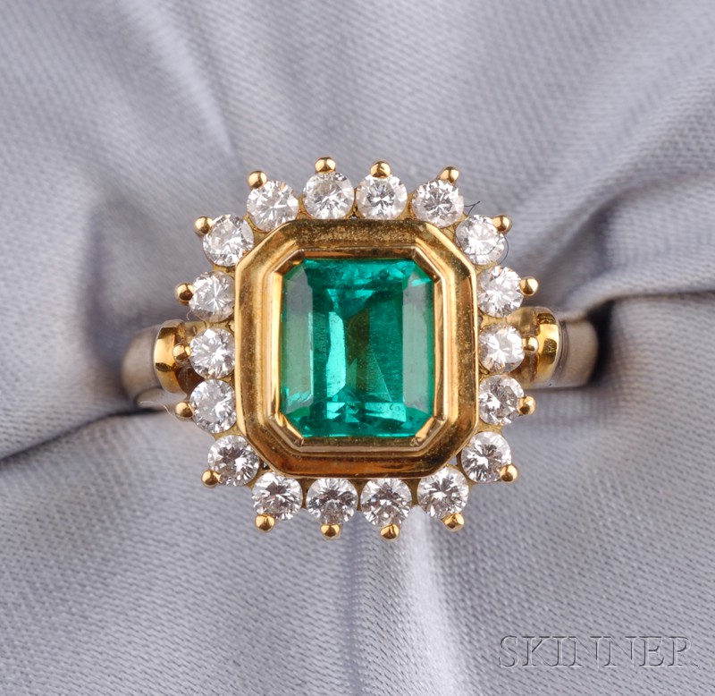 Appraisal: kt Gold Emerald and Diamond Ring bezel-set with an emerald-cut