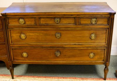 Appraisal: A French provincial walnut commode fitted three graduated drawers flanked