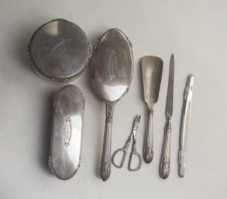 Appraisal: Sterling Silver Pc Dresser Set OT Gross Glass Not Included