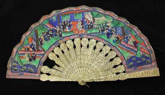 Appraisal: A Chinese export ivory and bone fan late th century