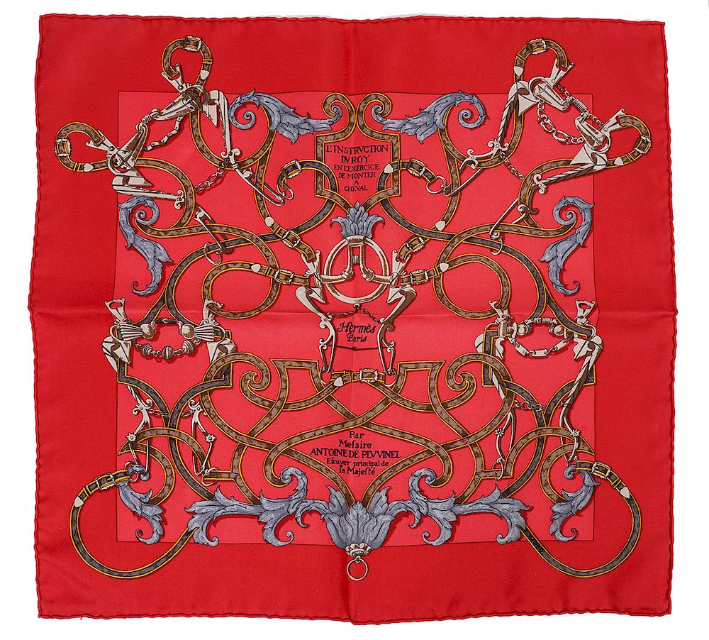 Appraisal: Hermes Linstrvction Dv Roy Red Silk Scarf cm Hermes L'Instrvction