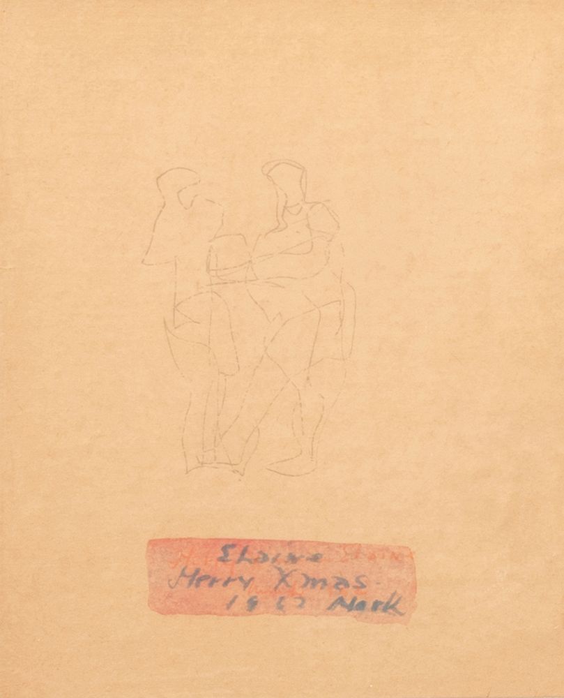 Appraisal: Mark Tobey - Two Figures Christmas card Pencil ink and