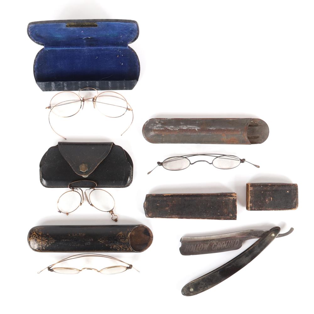 Appraisal: FIVE PC ANTIQUE GOLD EYEGLASSES PINCE NEZ GLASSES IN CASES