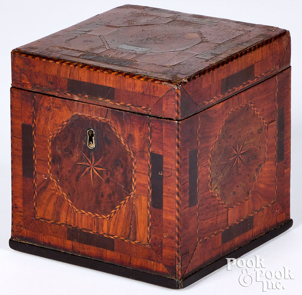 Appraisal: English veneered tea caddy ca English veneered tea caddy ca