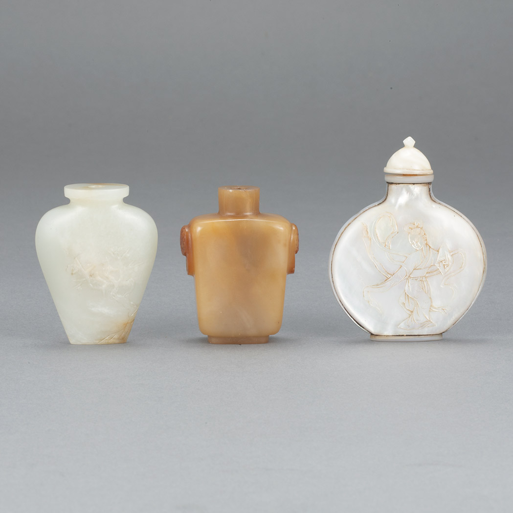 Appraisal: Group of Three Chinese Snuff Bottles th th Century Comprising