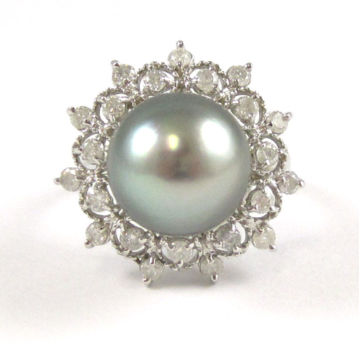 Appraisal: TAHITIAN CULTURED PEARL RING WITH FOURTEEN KARAT WHITE GOLD MOUNT