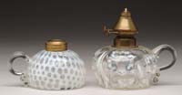 Appraisal: PAIR OF CLEAR OPALESCENT FINGER LAMPS S - unlisted Hobbs