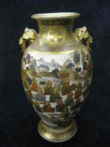 Appraisal: Japanese Satsuma Pottery Vase men women in storybook panel style