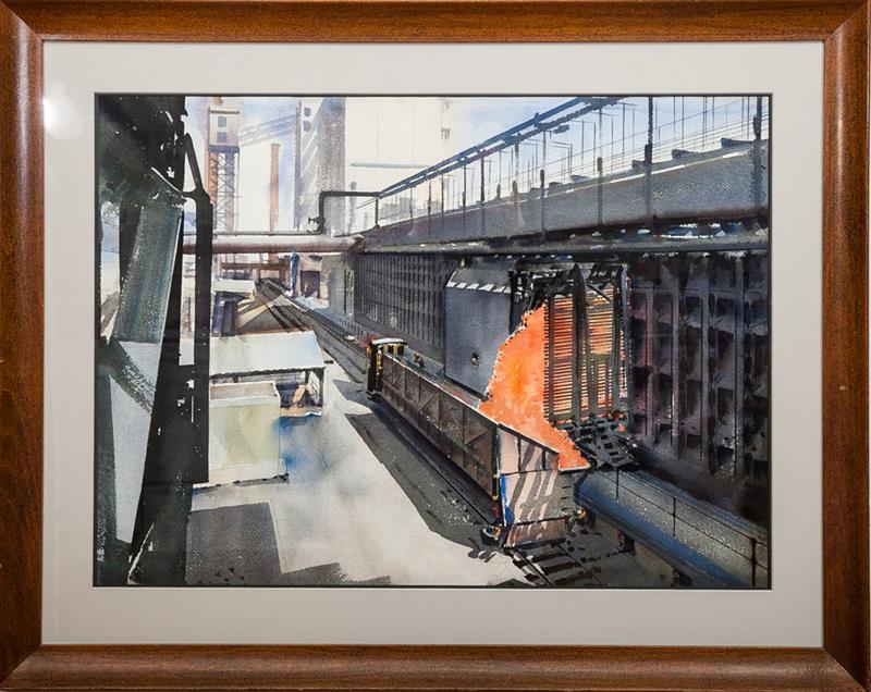 Appraisal: Hugh Laidman - Loading the Train Car Watercolor on paper