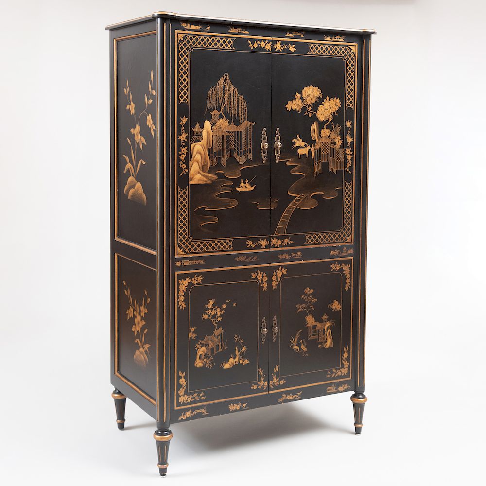 Appraisal: Victorian Style Black Lacquer and Parcel-Gilt Cabinet th Century The