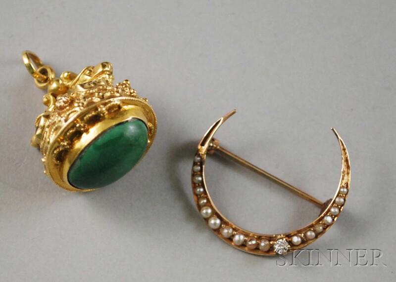 Appraisal: Two Gold Jewelry Items a kt gold diamond and seed