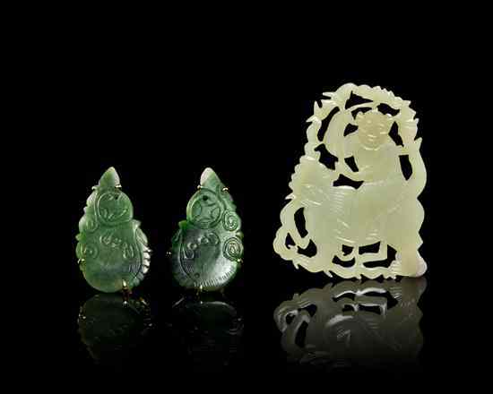 Appraisal: A Pair of Jade Earrings of spinach green color carved