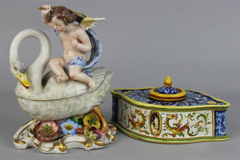 Appraisal: NAPLES STYLE PORCELAIN INKSTAND bearing a crowned blue N mark