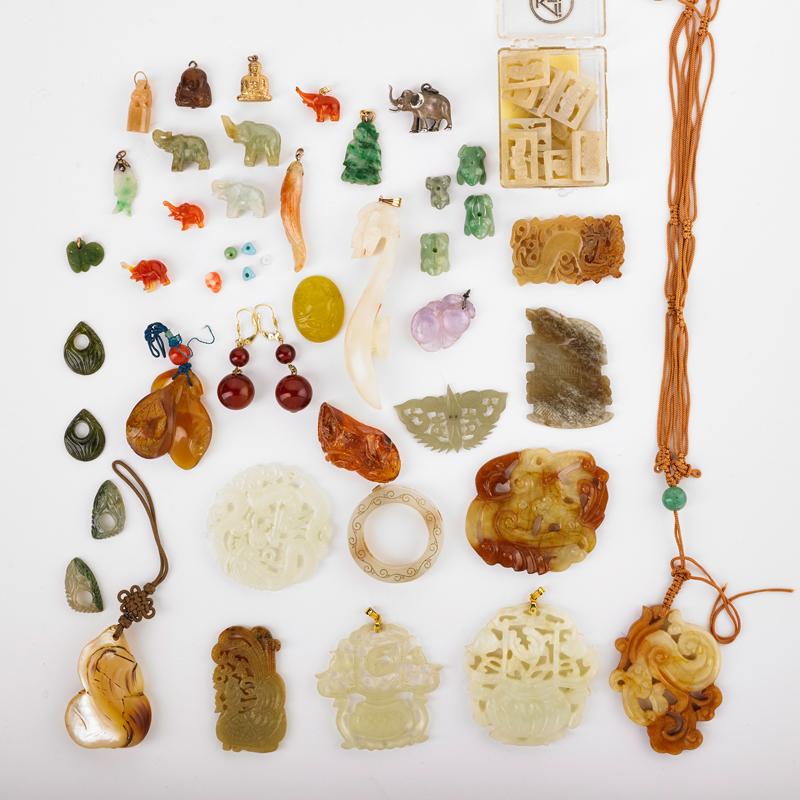 Appraisal: LARGE COLLECITON OF CHINESE JADE AMBER ETC Estate collection of