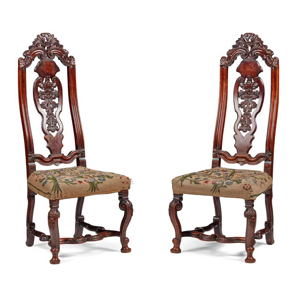 Appraisal: PAIR OF ANGLO-DUTCH WALNUT SIDE CHAIRS LATE TH CENTURY the