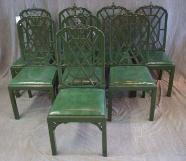 Appraisal: Set of Green Painted Upholstered Dining Chairs Dimensions x x