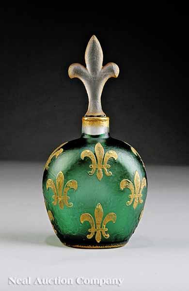 Appraisal: A Rare Daum Nancy Gilt and Green Glass Decanter and