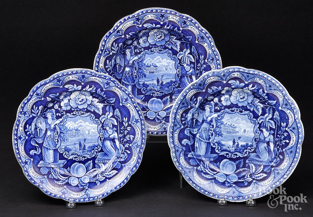 Appraisal: Two Historical blue Staffordshire plates etc Two Historical blue Staffordshire