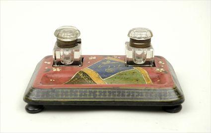 Appraisal: English Aesthetic Movement Papier-M ch Inkstand x x in Provenance