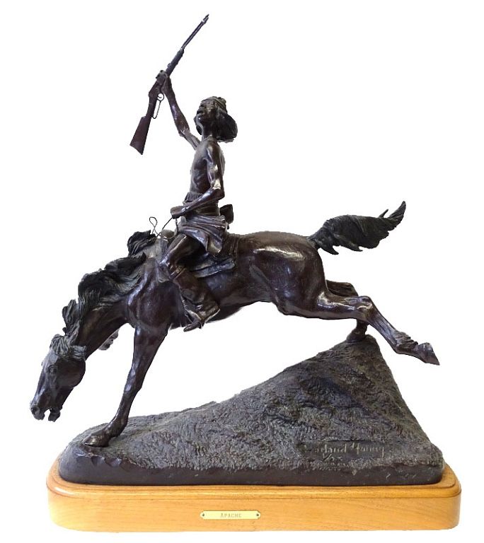 Appraisal: Harland Young Bronze Indian Sculpture Harland Young Bronze Indian Sculpture