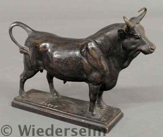 Appraisal: Barye Antoine-Louis French - early bronze bull signed Barye h