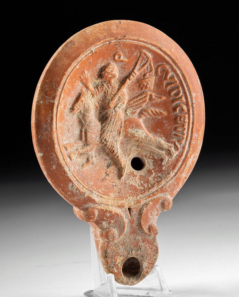 Appraisal: Lovely Roman Pottery Oil Lamp w Horse Rider Roman Imperial