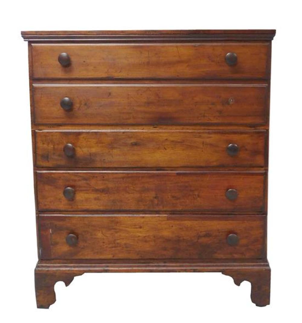 Appraisal: Tall blanket chest lift top three drawers bracket base dark