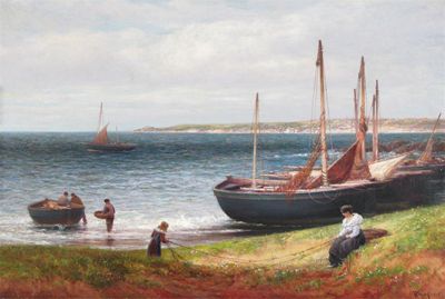 Appraisal: Alexander Young - Tidying the nets Signed and dated Oil