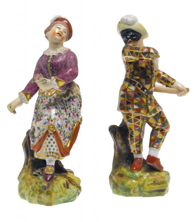 Appraisal: A PAIR OF DERBY FIGURES OF HARLEQUIN AND COLUMBINE Harlequin