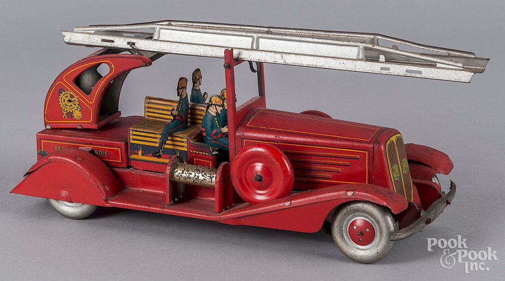 Appraisal: Charles Rossignol tin litho wind-up fire truck Charles Rossignol tin