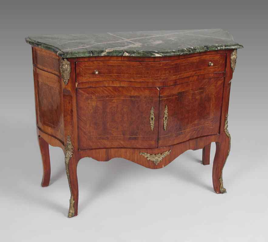 Appraisal: FRENCH STYLE MARBLE TOP COMMODE Serpentine front drawer over two